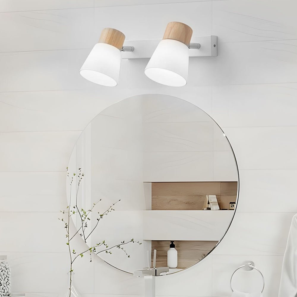 Wood Glass Cone Rotatable Light Wall Sconce, Modern White Design, Adjustable LED Fixture, Contemporary Home Lighting, Stylish Wall Lamp, Decorative Accent Light, Interior Wall Sconce, Energy-Efficient Lighting, Minimalist Design, Indoor Wall Decor, Unique
