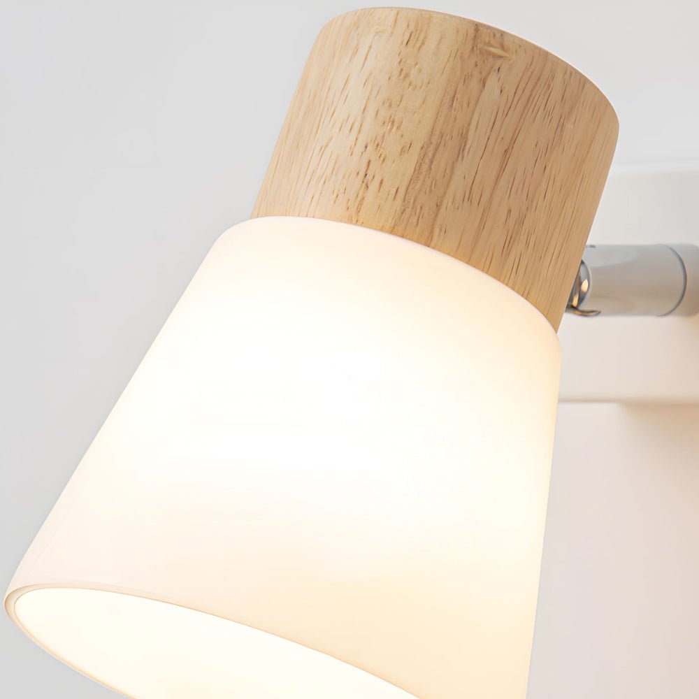 Wood Glass Cone Rotatable Light Wall Sconce, Modern White Design, Adjustable LED Fixture, Contemporary Home Lighting, Stylish Wall Lamp, Decorative Accent Light, Interior Wall Sconce, Energy-Efficient Lighting, Minimalist Design, Indoor Wall Decor, Unique