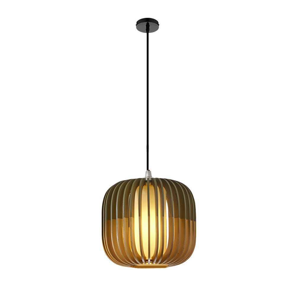 Wood Lantern Fabric Lampshade LED Chandelier - Minimalist Japanese Lighting