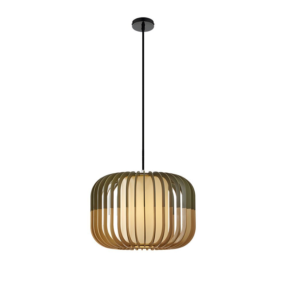 Wood Lantern Fabric Lampshade LED Chandelier - Minimalist Japanese Lighting