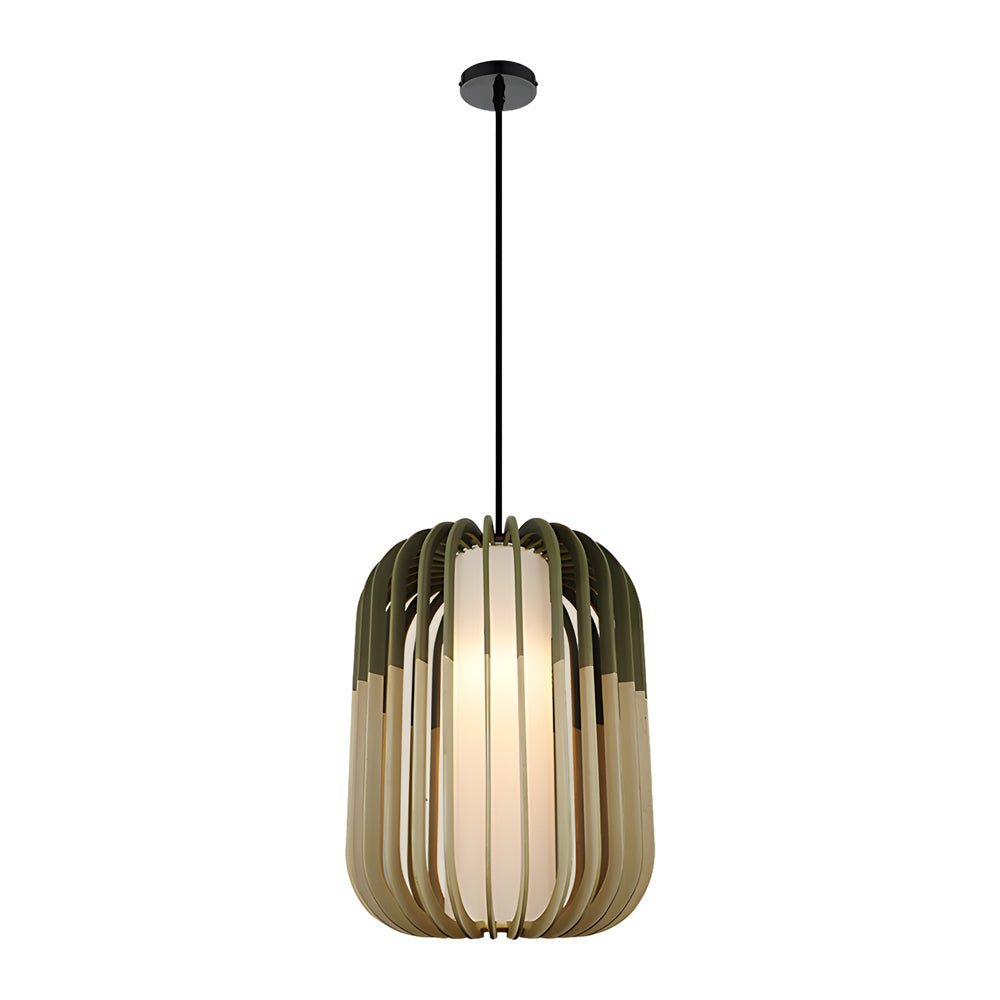 Wood Lantern Fabric Lampshade LED Chandelier - Minimalist Japanese Lighting