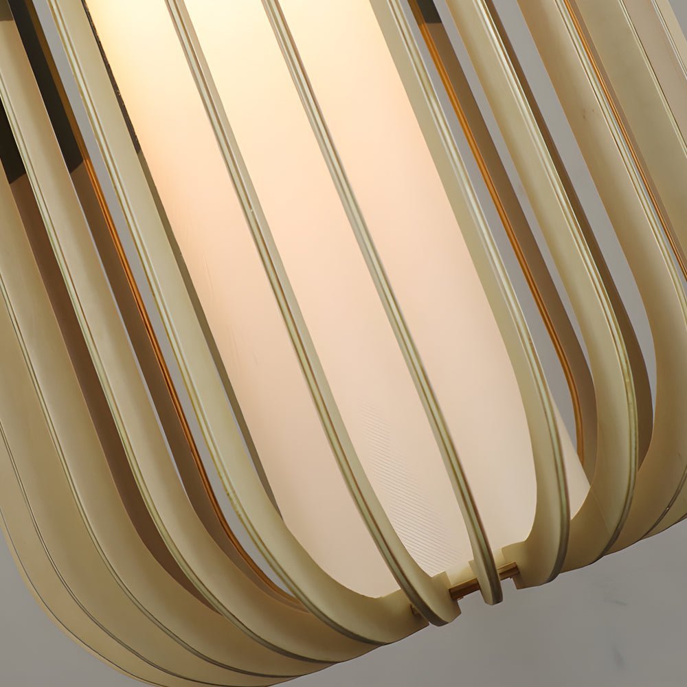 Wood Lantern Fabric Lampshade LED Chandelier - Minimalist Japanese Lighting