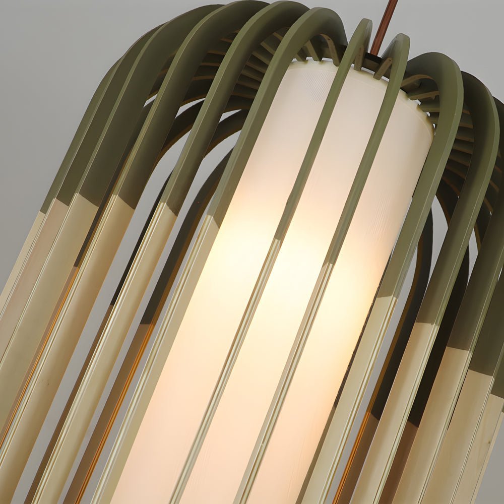 Wood Lantern Fabric Lampshade LED Chandelier - Minimalist Japanese Lighting