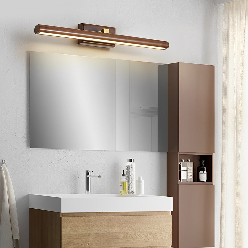 Wood Bathroom Vanity Light, Japanese Rotatable LED Light, Modern Rustic Lighting Fixture, Adjustable Wall Sconce, Energy Efficient Bathroom Lighting, Elegant Wood Design, Warm LED Illumination, Contemporary Bathroom Decor, Space-Saving Wall Light, Home Im