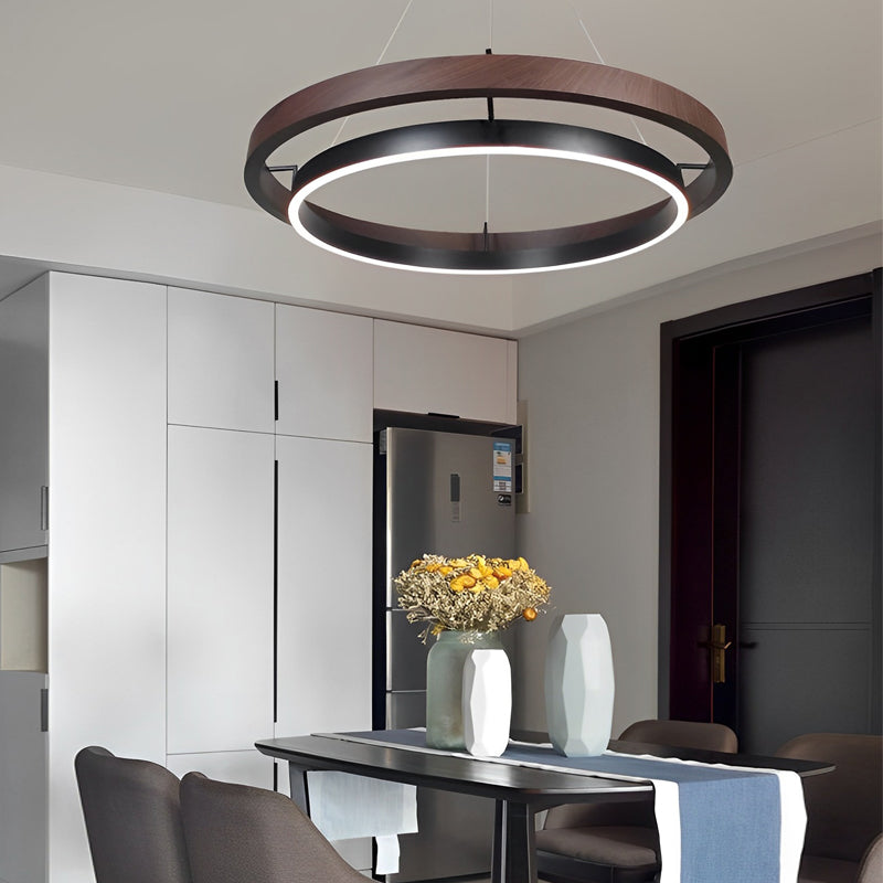 Round Minimalist Three-Step Dimming LED Black Chandelier Light