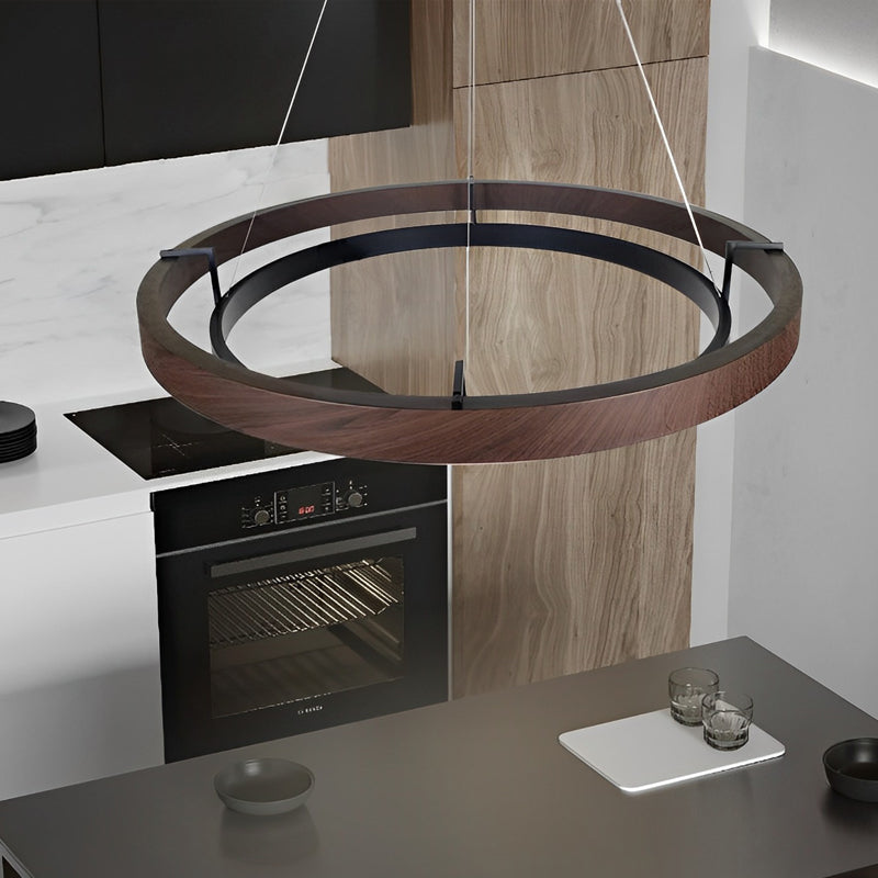 Round Minimalist Three-Step Dimming LED Black Chandelier Light
