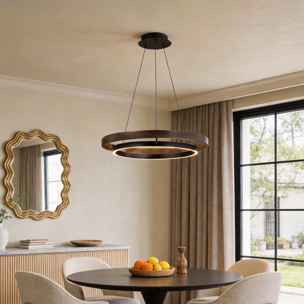 Round Minimalist Three-Step Dimming LED Black Chandelier Light