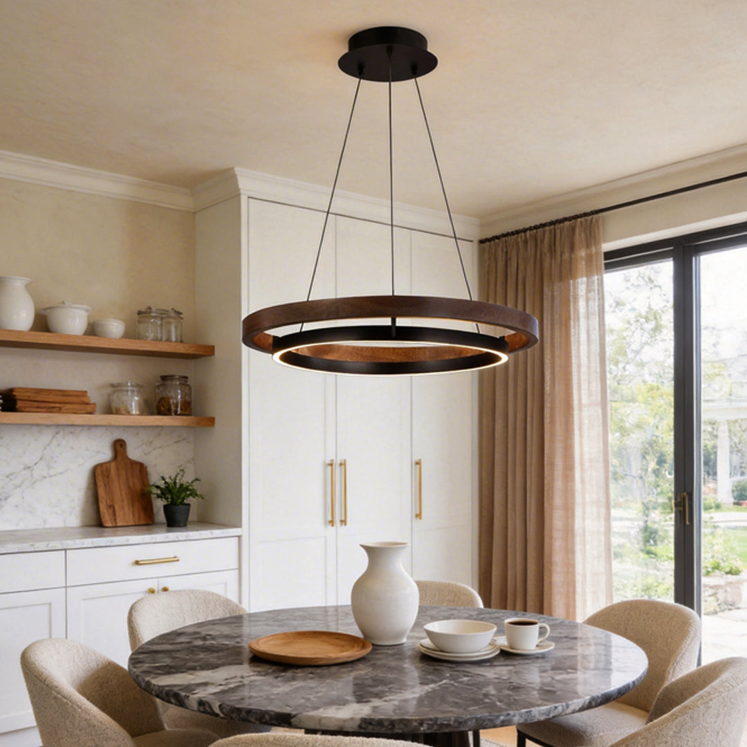 Round Minimalist Three-Step Dimming LED Black Chandelier Light