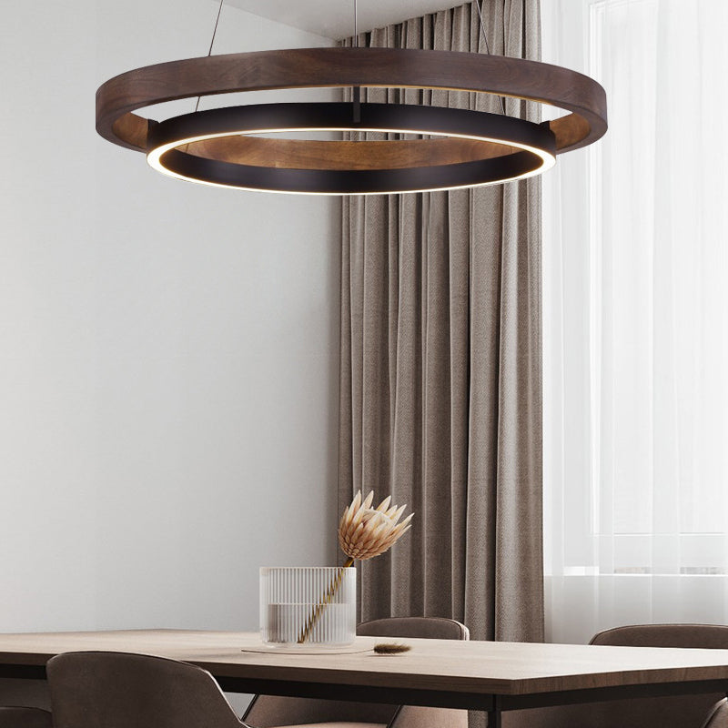 Round Minimalist Three-Step Dimming LED Black Chandelier Light