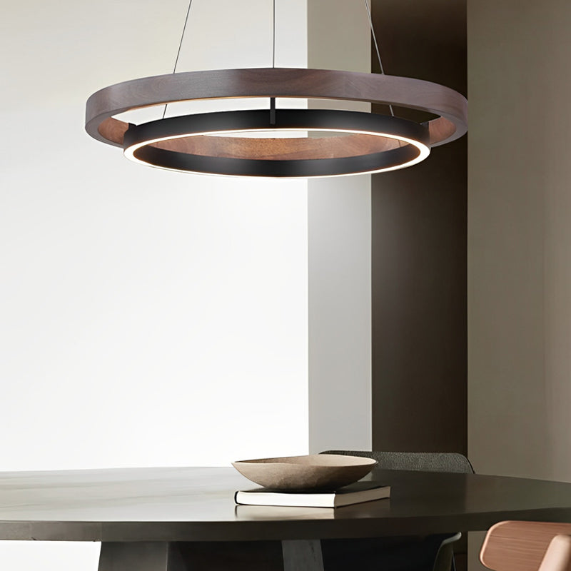 Round Minimalist Three-Step Dimming LED Black Chandelier Light