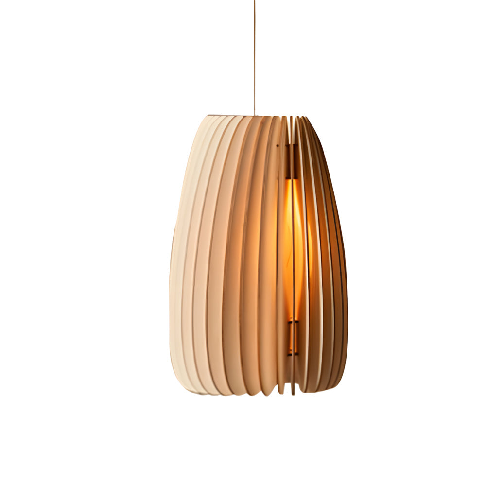 Wood Slat Pendant Light - Rustic Handmade LED Ceiling Fixture