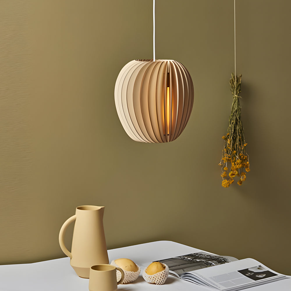 Wood Slat Pendant Light - Rustic Handmade LED Ceiling Fixture