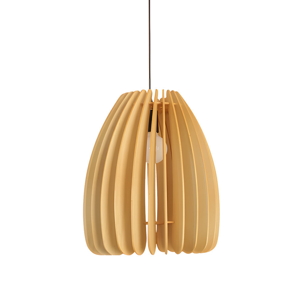 Wood Slat Pendant Light - Rustic Handmade LED Ceiling Fixture