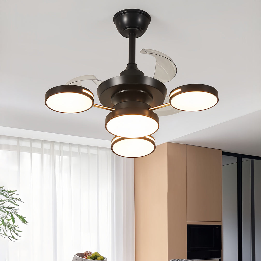 French Vintage Iron 3-Blade Ceiling Fan with 4 Lights - Elegant Art Deco Design
