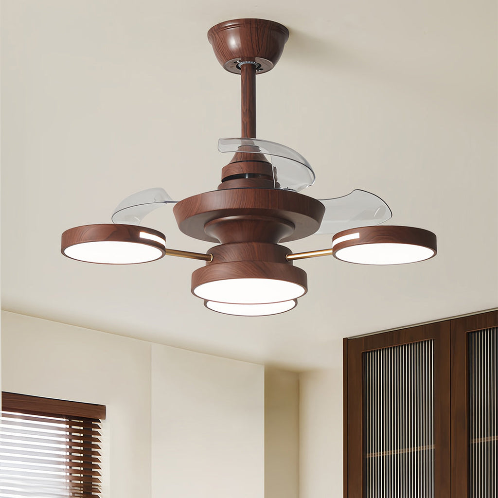 French Vintage Iron 3-Blade Ceiling Fan with Four Lights