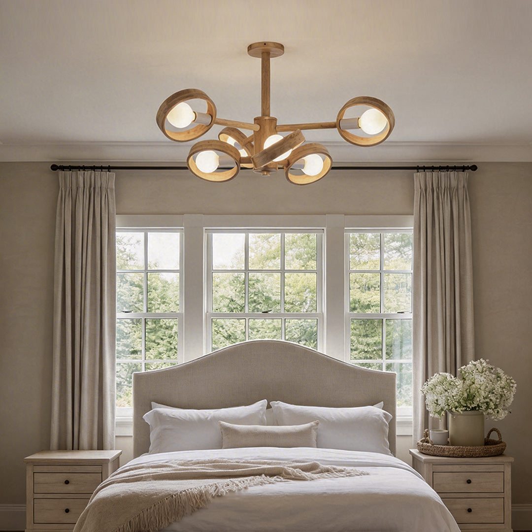 Scandinavian Wooden Chandelier Rubberwood LED Light