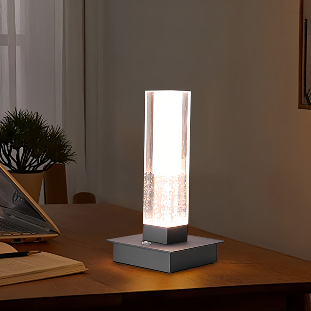 Cordless Bubble Modern Dimmable LED Square Table Lamp - Stylish Nightstand Lighting