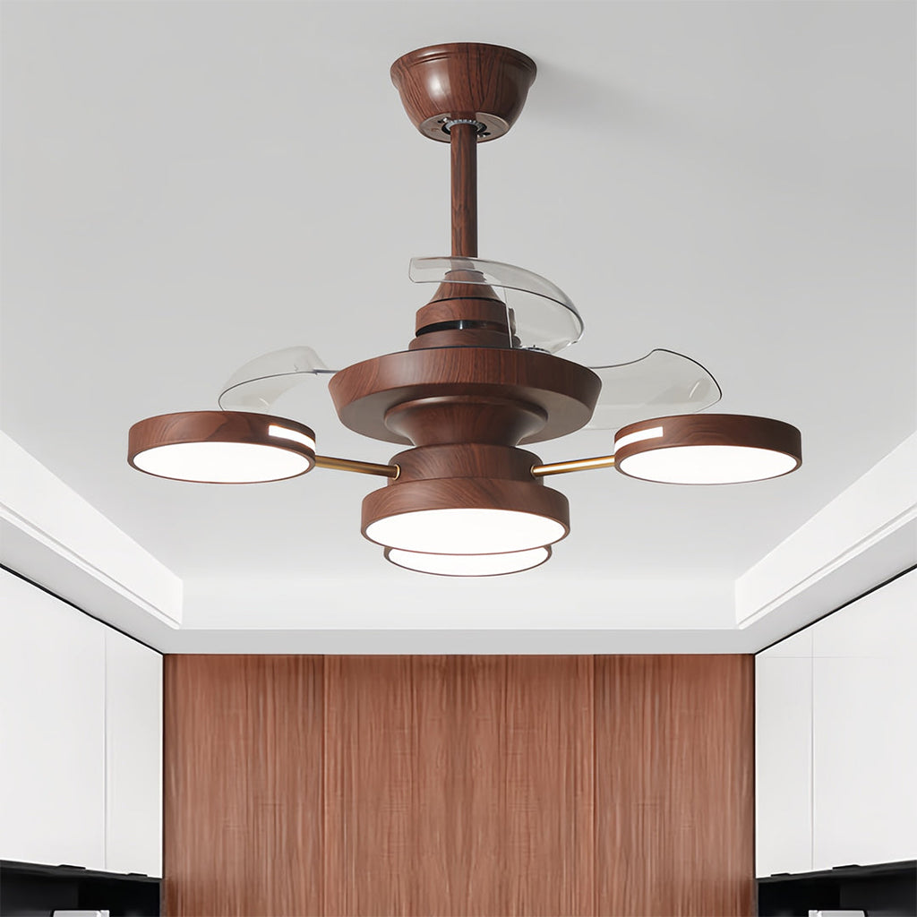 French Vintage Iron 3-Blade Ceiling Fan with Four Lights