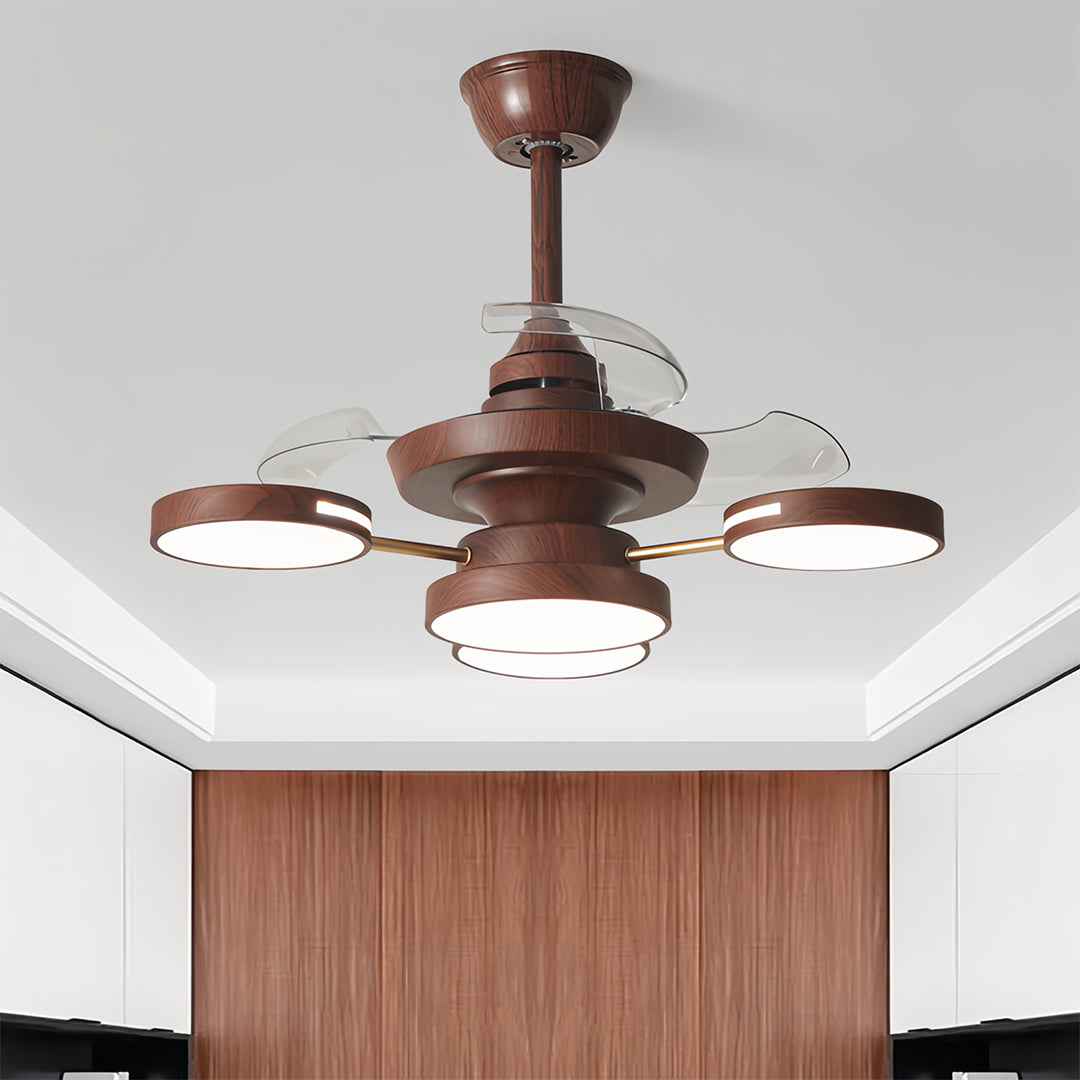 French Vintage Iron 3-Blade Ceiling Fan with 4 Lights - Elegant Art Deco Design