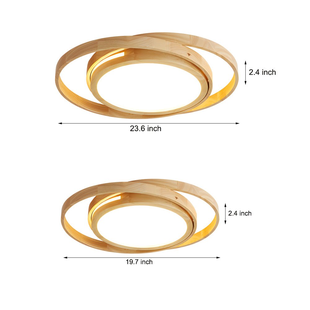 Wooden Oval LED Flush Mount Ceiling Light - Round Acrylic Bedroom Lamp