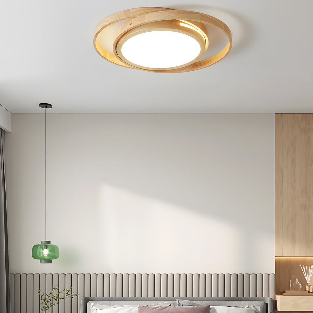 Wooden Oval LED Flush Mount Ceiling Light - Round Acrylic Bedroom Lamp
