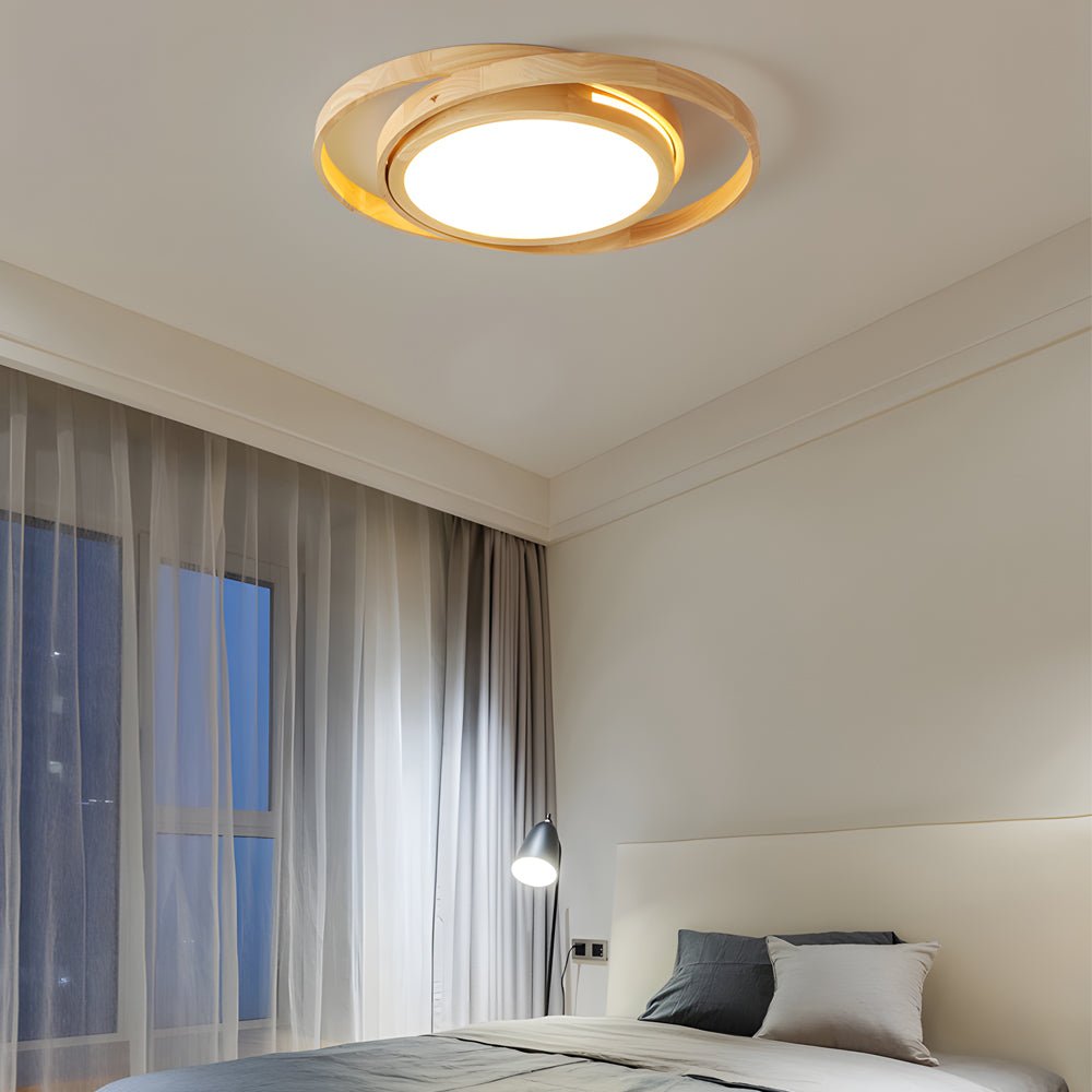 Wooden Oval LED Flush Mount Ceiling Light - Round Acrylic Bedroom Lamp
