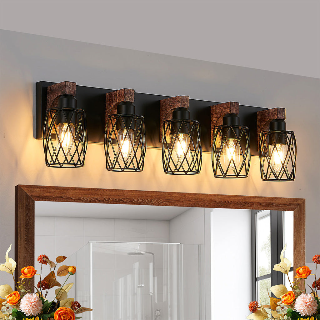 Black Vanity Bathroom Lights Metal Cage Mirror Lamp Industrial Style LED Sconce Lighting for Makeup Dressing Room Wall Fixtures Contemporary Decor Modern Design Galvanized Finish Decorative Lighting for Home Improvement