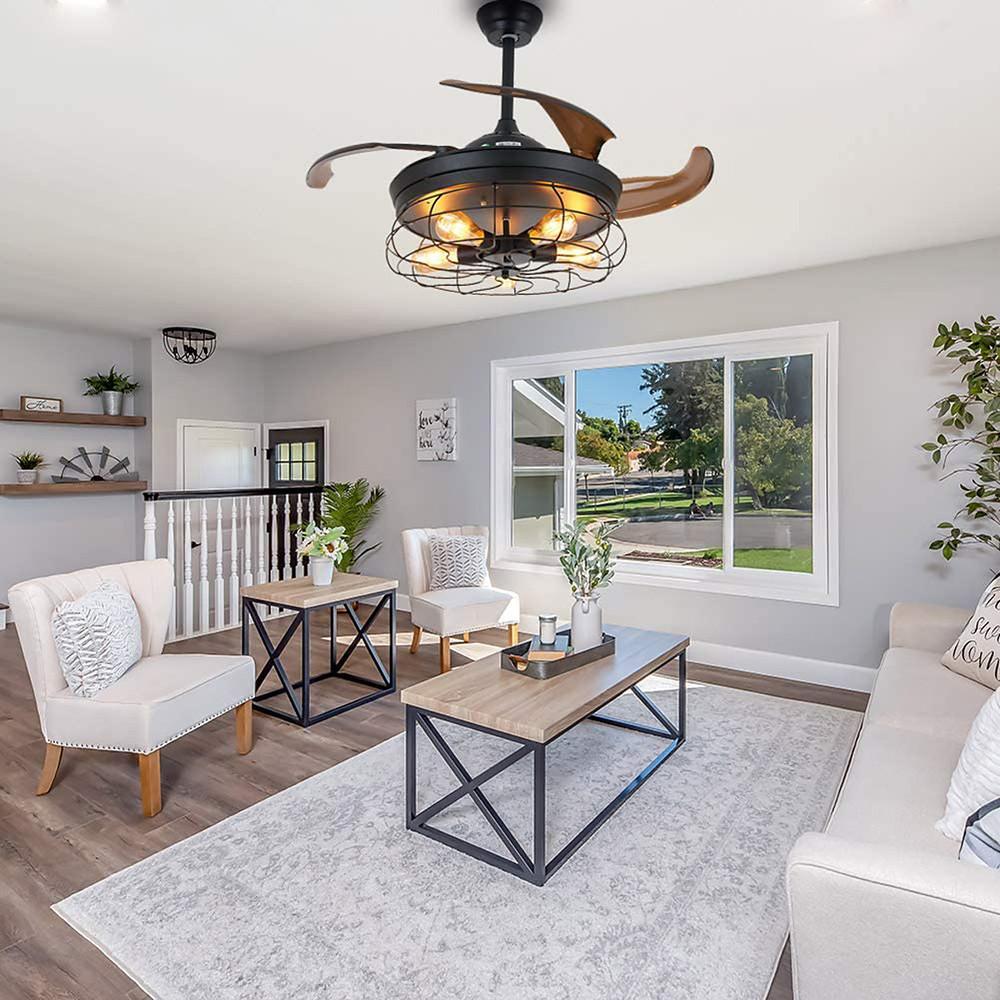 3-Blade Farmhouse Retractable Ceiling Fan with Light