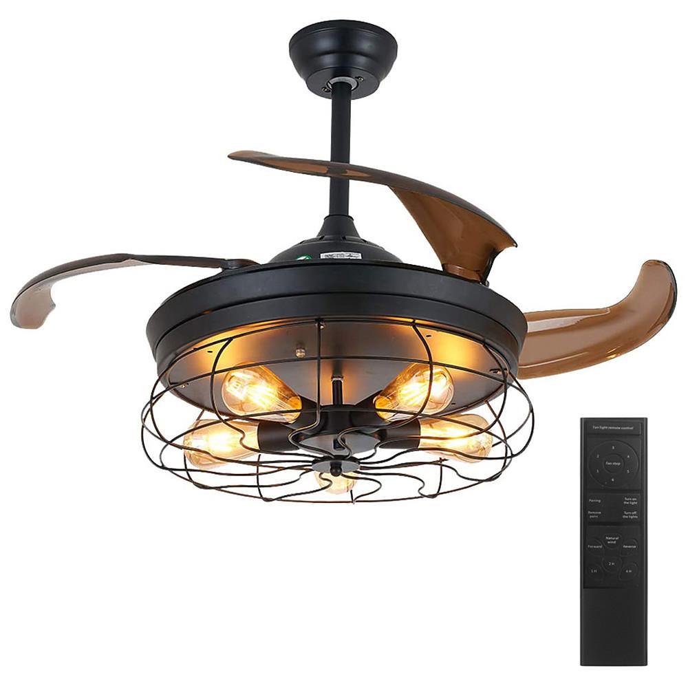 3-Blade Farmhouse Retractable Ceiling Fan with Light