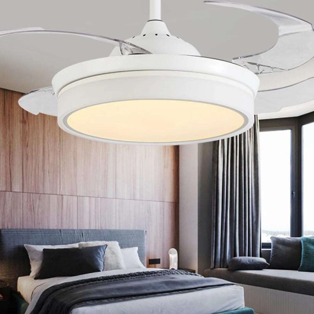 15/19 23-In LED Retractable Ceiling Fan with Light - 4 Blades, White Design
