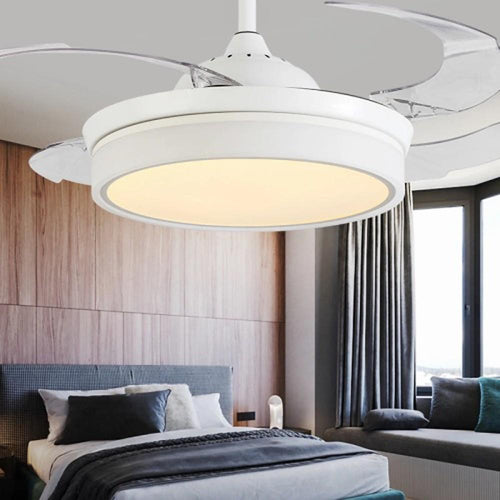 15/19 23-In LED Retractable Ceiling Fan with Light - 4 Blades, White Design