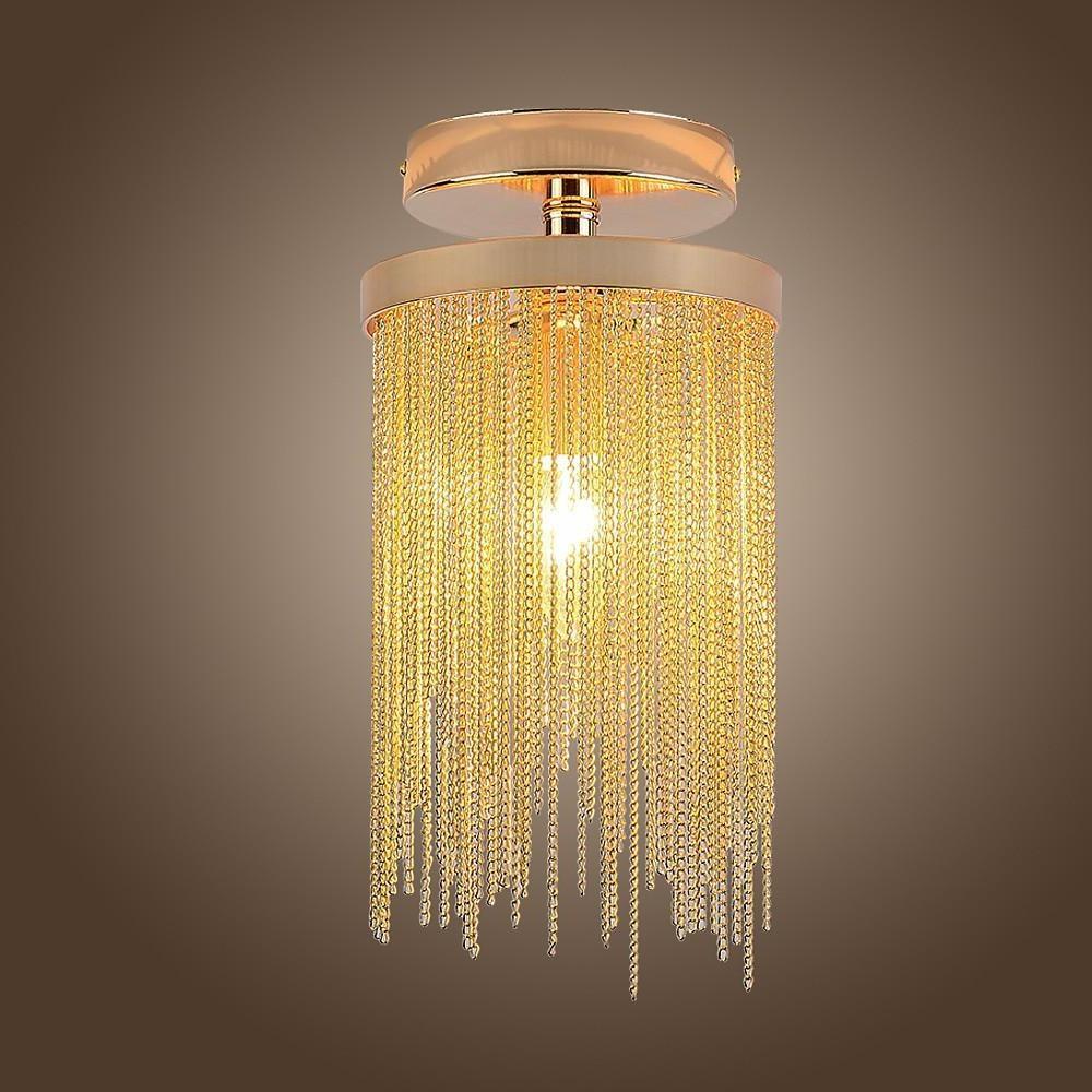 Metal LED Modern Farmhouse Semi Flush Mount Light with Tassel Pendant