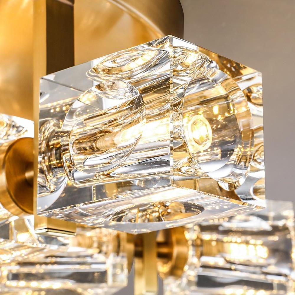 6-Light Crystal Brass Flush Mount LED Ceiling Light