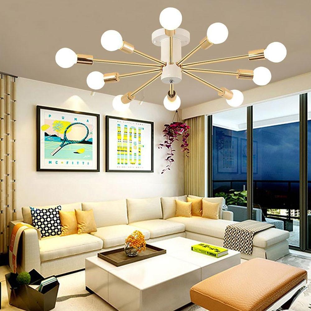 Industrial Sputnik Gold Chandelier for Living Room - Geometric Design Lighting Fixture