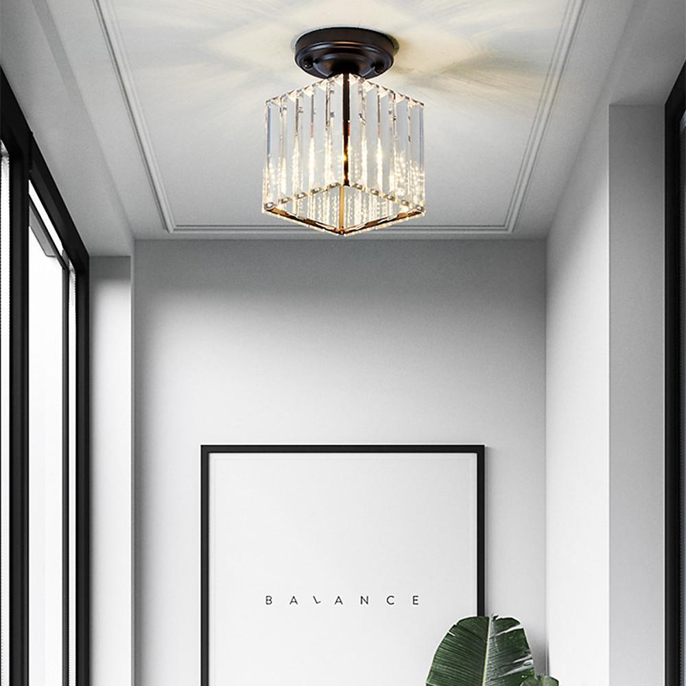 Crystal Foyer Semi Flush Mount Lighting - Modern Ceiling Lights for Entryway, Hallway, and Living Room