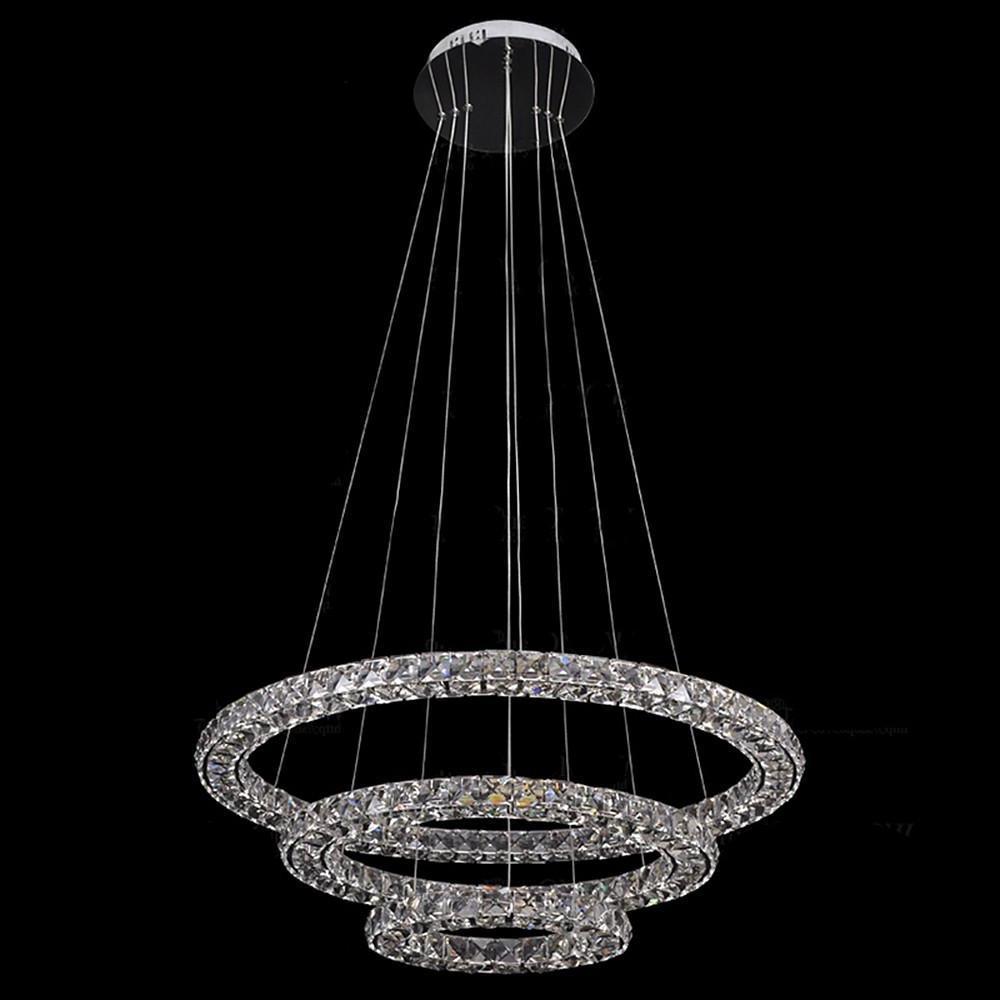 Luxury Crystal LED Chandelier 3-Tier Geometric Pendant Light