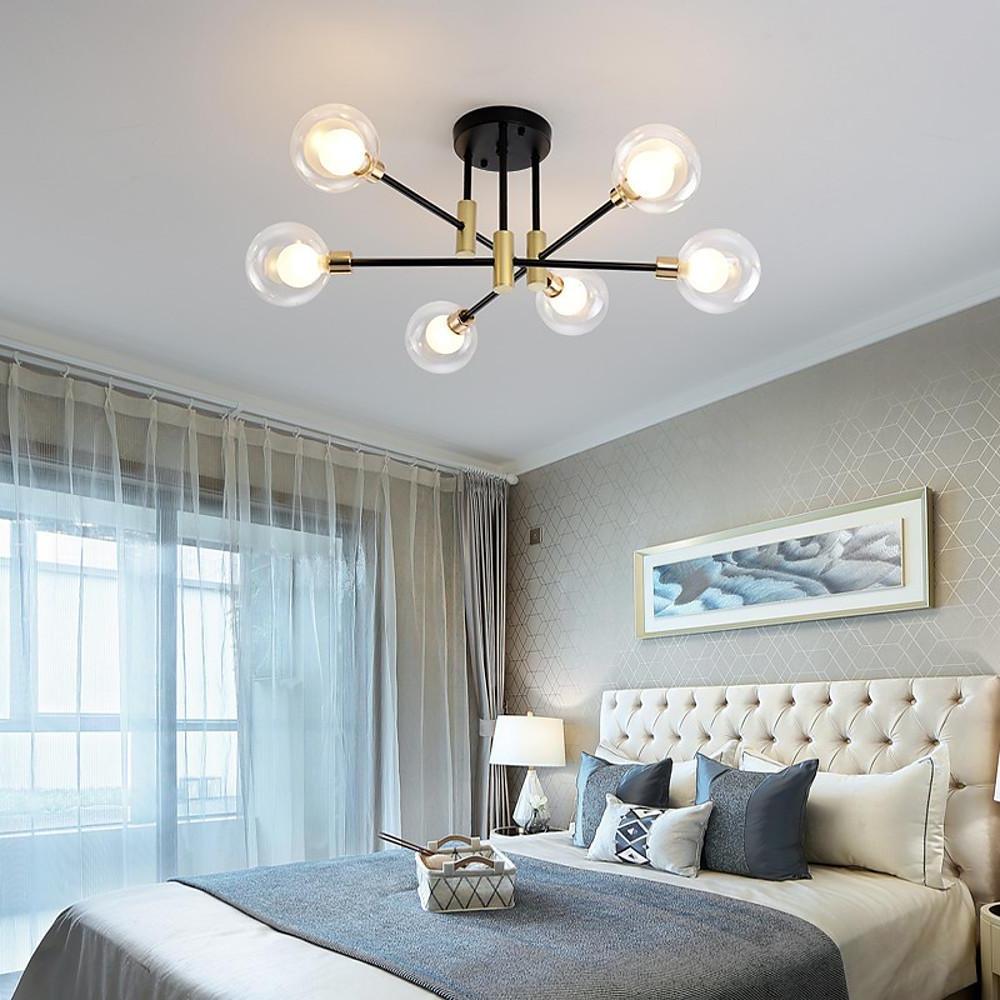 Modern Metal Glass Sputnik LED Ceiling Light for Bedroom